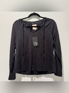 Chaser Charcoal Long Sleeve Tie-Neck Top | New with Tag